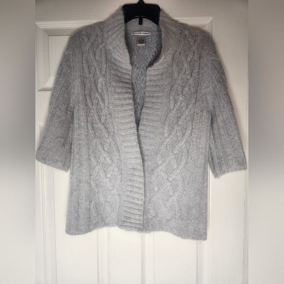 Jullian Jones M Gray AngoraWoolBlend 3/4Sleeve Knitted 1 Button Women's Cardigan - Picture 1 of 9